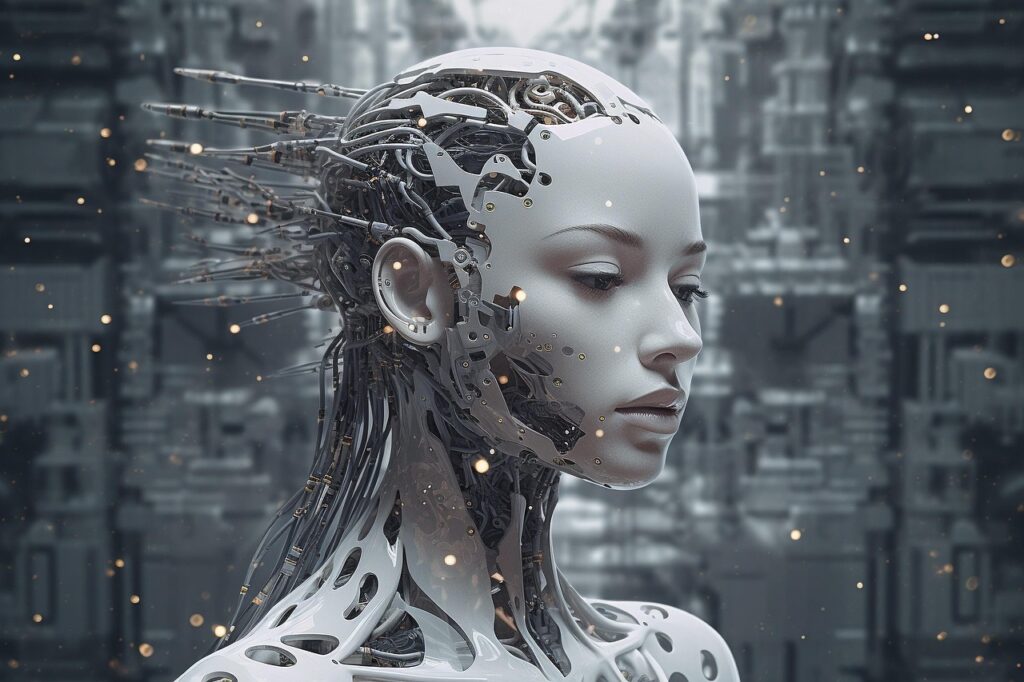 Futuristic female robot representing artificial intelligence and advanced AI technology