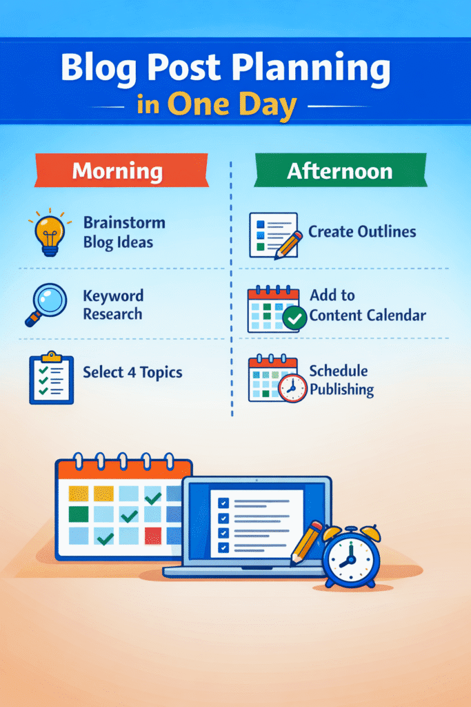 blog post planning workflow for one month content calendar