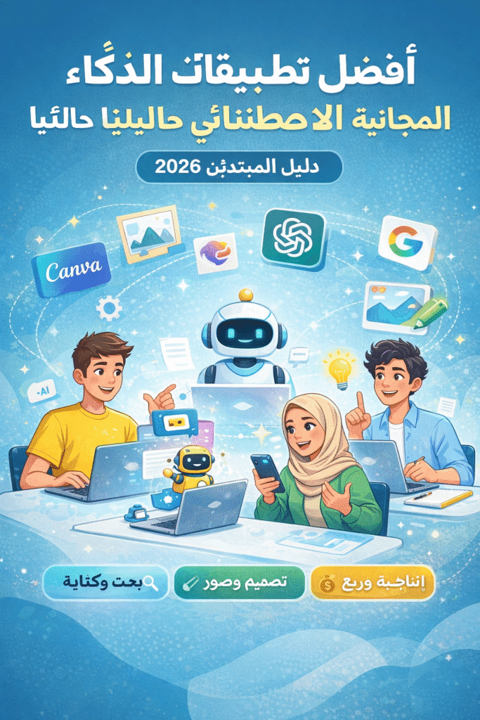 أفضل تطبيقات الذكاء الاصطناعي المجانية للمبتدئين في 2026 لزيادة الإنتاجية والكتابة والتصميم