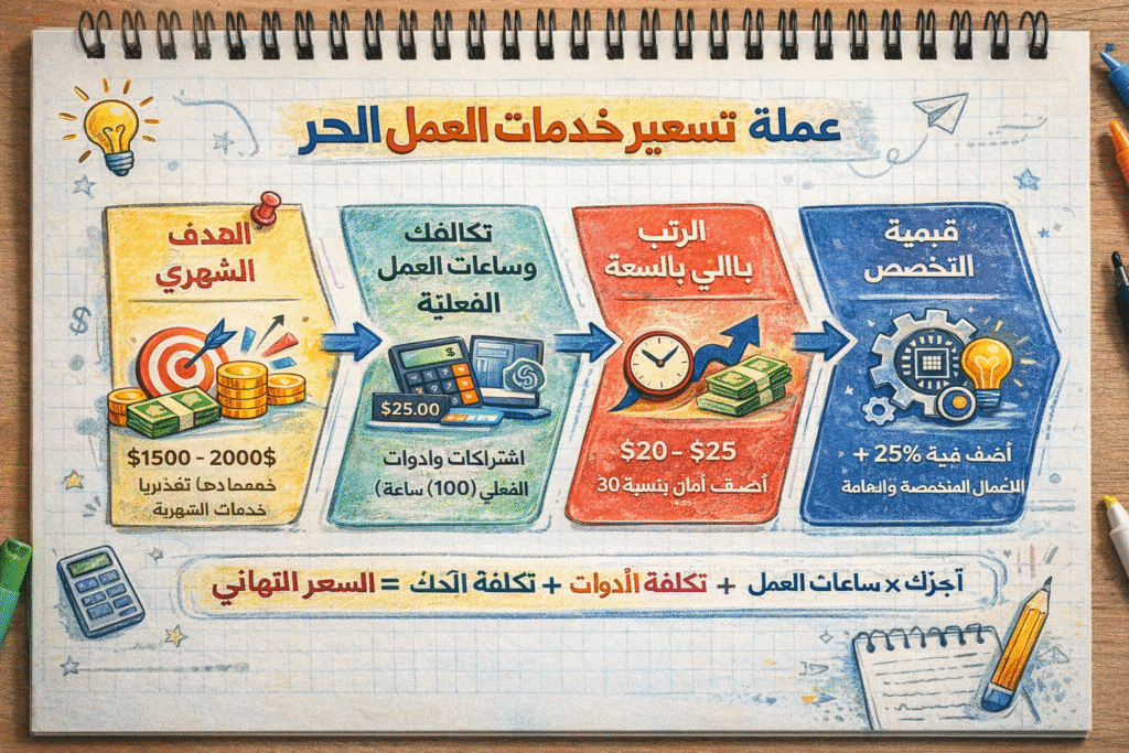 تسعير خدمات العمل الحر بطريقة ذكية للمبتدئين في 2026 باستخدام الذكاء الاصطناعي لزيادة الدخل وبناء مسار مهني مستقر